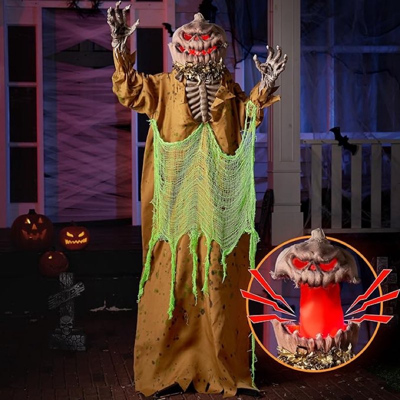 JOYIN 67" Halloween Animated Pumpkin Decorations Outdoor with Pop Up Head, Sound Activated Standing 
