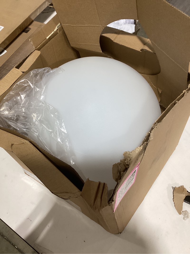 Condition photo showing As Is for 12 inch ball light, outdoor glow globe light with remote control, led solar gazing ball night light 16 modes rgb color changing, waterproof solar globe for garden yard pathway decor