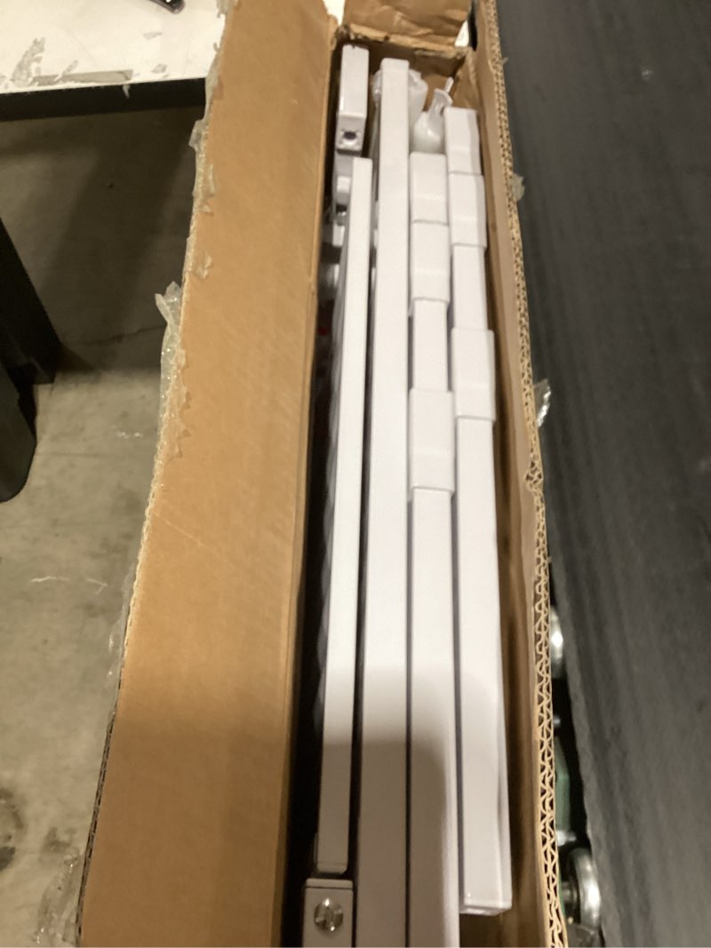 Condition photo showing As Is for 74.8" extra tall pet gate for cat, 29.5"-51.6" extra wide cat gate with 8 pressure bolts, no drilling pressure mounted tall dog gate indoor, (white) white 74.8" tall, 29.5-51.6"wwide