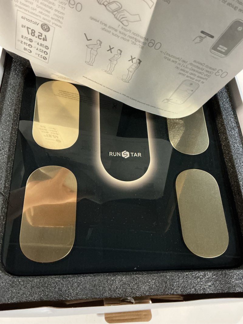Condition photo showing Good Condition for runstar smart scale fsa&hsa eligible, 8 electrodes digital bathroom scale for body weight and fat, bmi, muscle mass 28 body composition measurement, with full-color tft lcd on retractable handle black