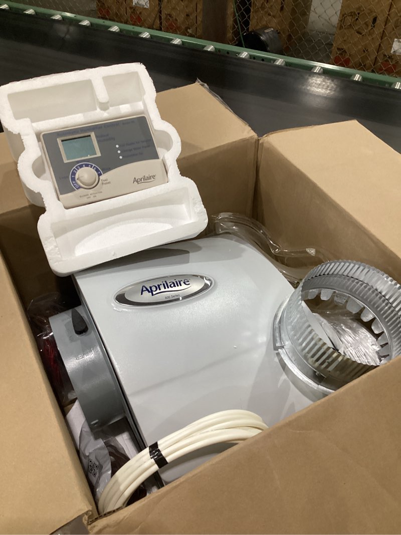 Condition photo showing As Is for (similar to stock photos)aprilaire 600m whole-house humidifier, manual high output furnace humidifier, large capacity whole-house humidifier for homes up to 5,000 sq. ft., white
