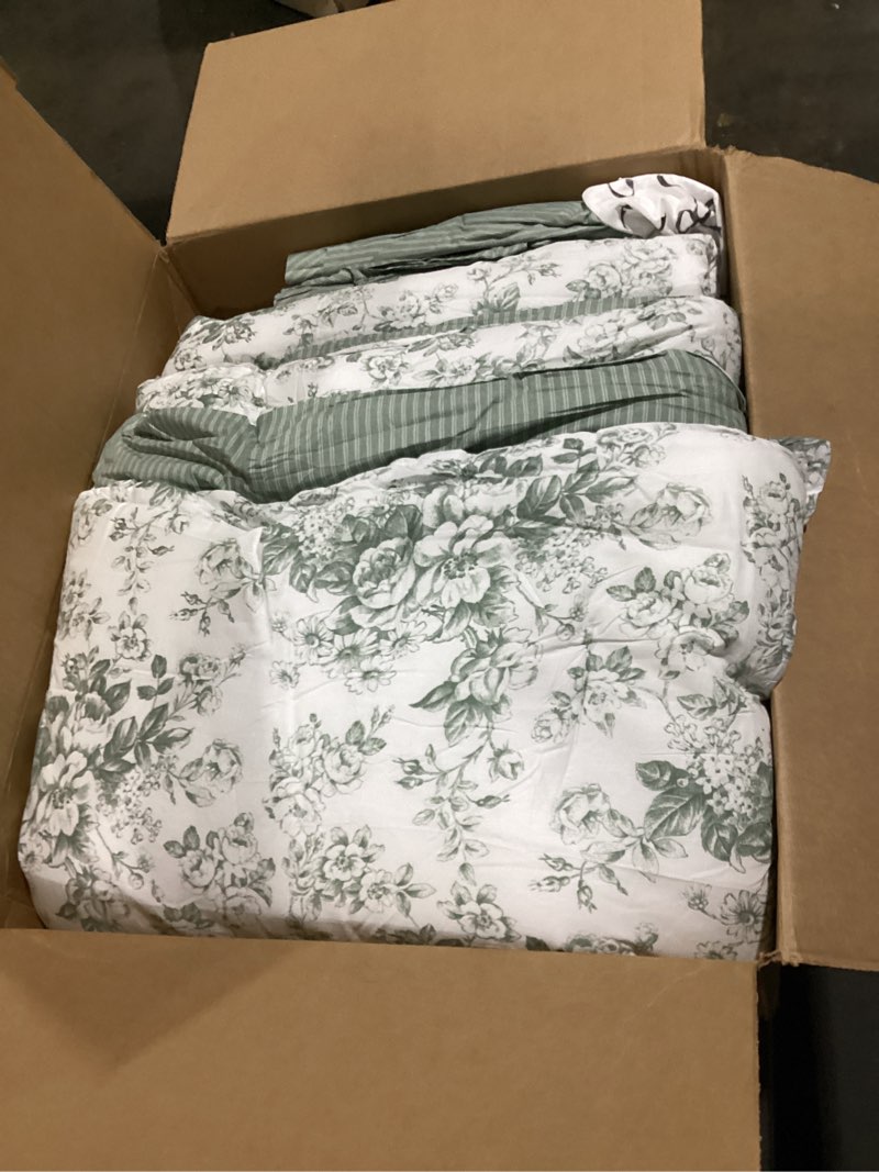 Condition photo showing Good Condition for wongs bedding king size comforter set, 8 pieces grey floral bed in a bag comforter sets, botanical print soft fluffy microfiber complete bedding sets for all season (90"x104") light grey king