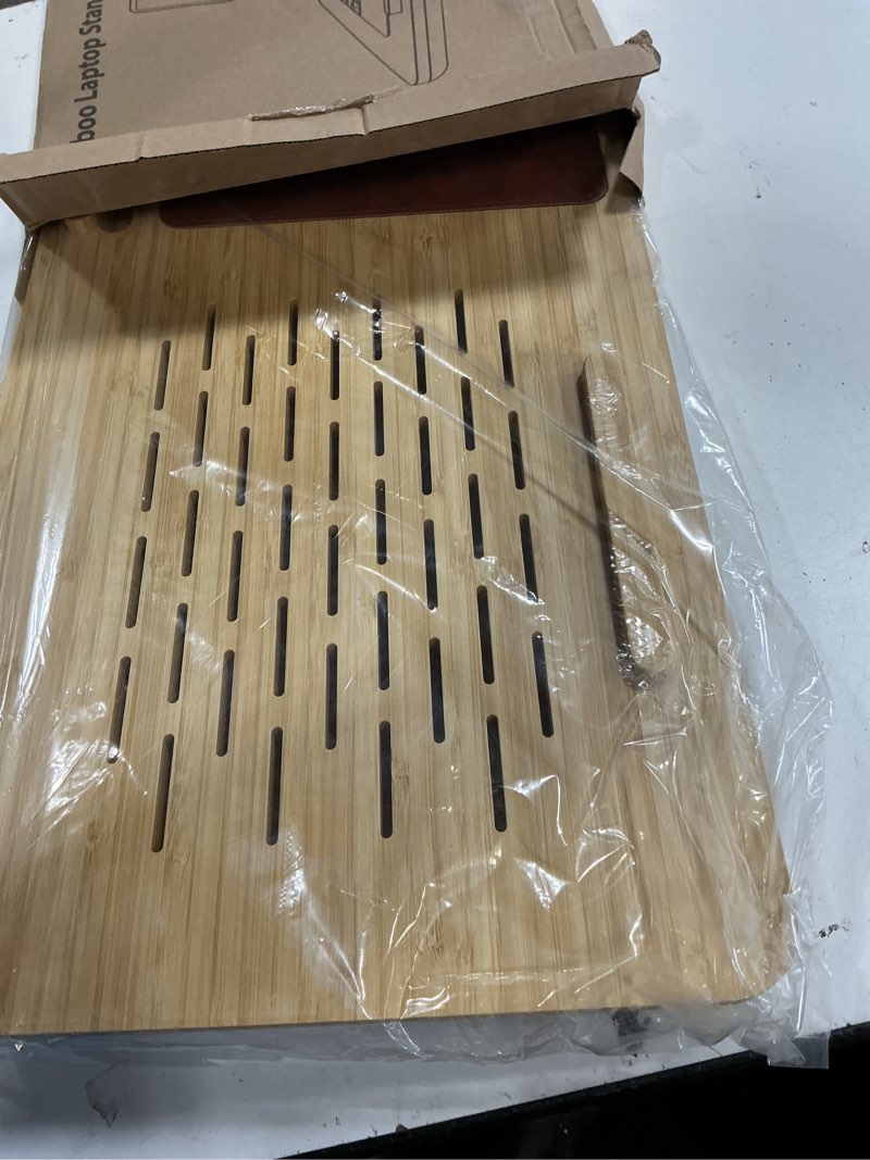 Condition photo showing Good Condition for lap desk - fits up to 15.6 inch laptop desk, built in mouse pad portable lap stand lightweight laptop table with phone holder, bamboo lap top stand for bed home office