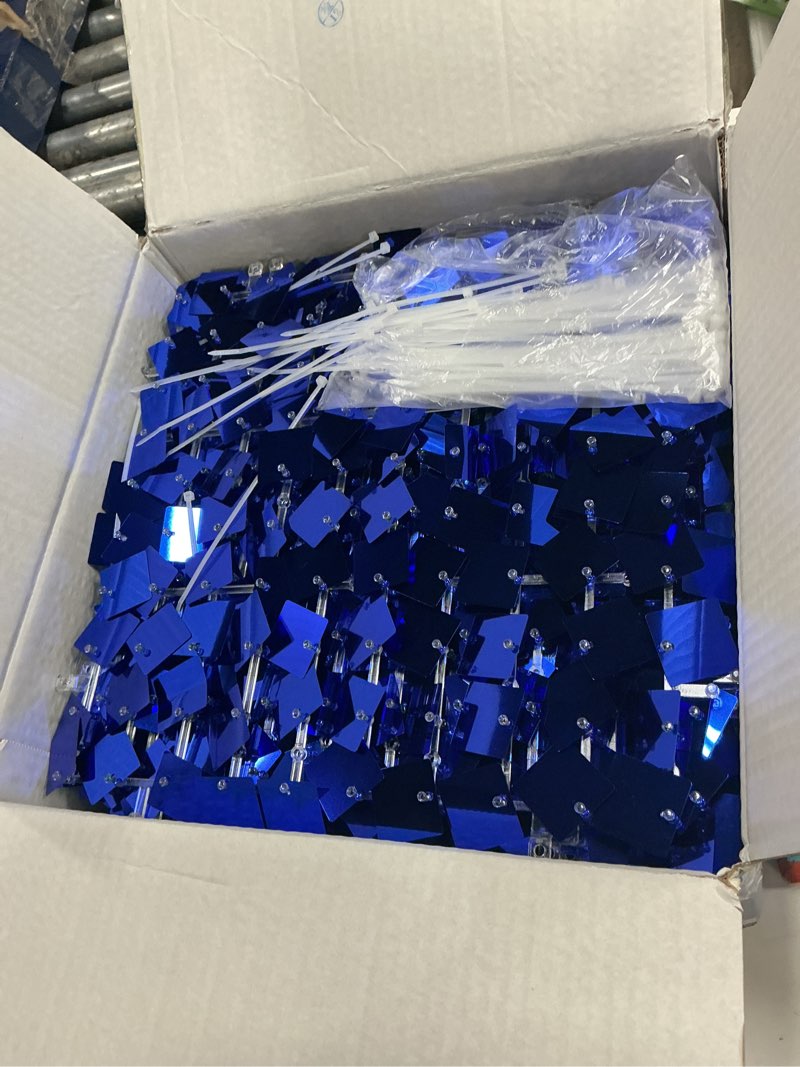 Condition photo showing Good Condition for cokaobe blue shimmer wall backdrop, 36pcs square sequin shimmer backdrop panel, photo backdrops for birthday, anniversary, wedding, graduation & bachelorette party decoration dark blue 36pcs