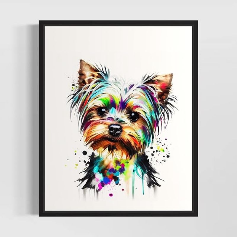 Yorkshire Terrier Dog Art Print Poster, Watercolor Splash Wall Art Painting Puppy Pop Art For Bedroo