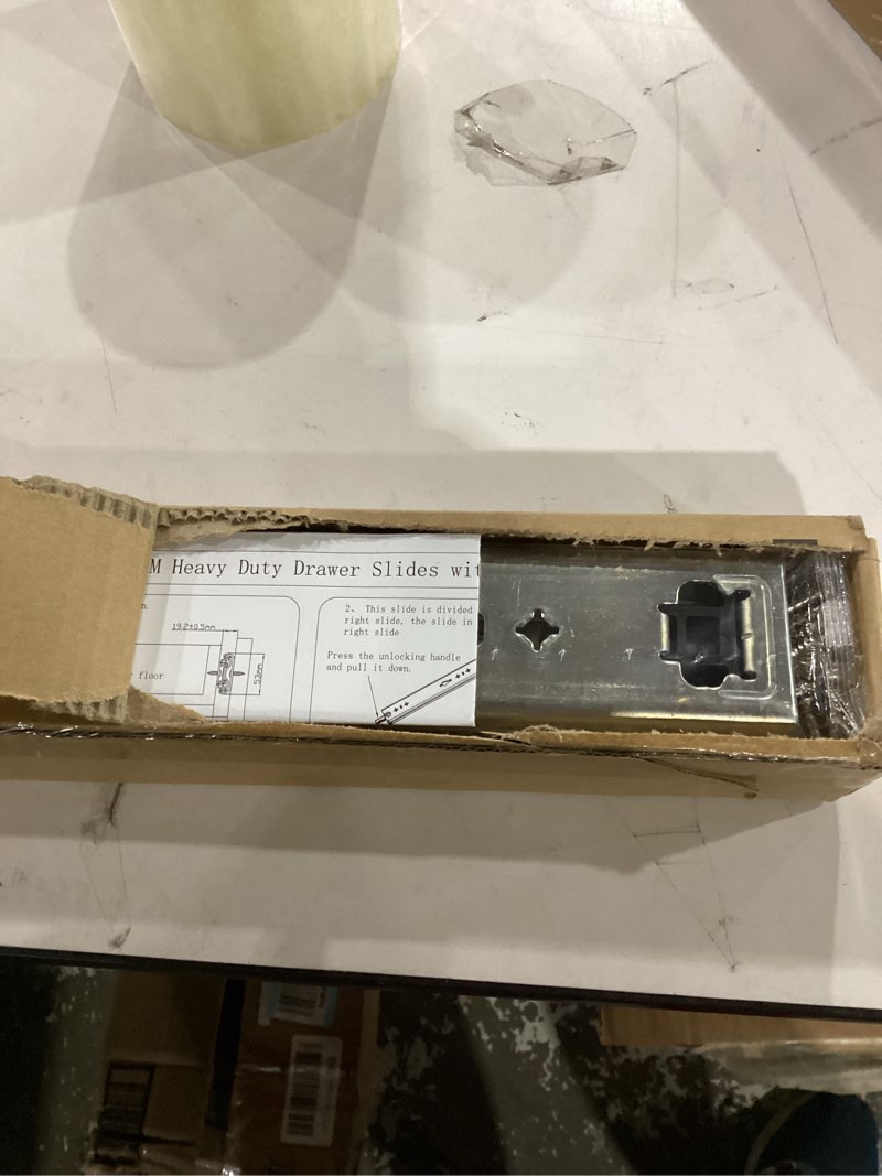 Condition photo showing New/Like New for 1 pair 260 lbs heavy duty locking drawer slides full extension ball bearing rail with lock 12 14 16 18 20 22 24 26 28 30 32 36 40 inch side mount industrial tool box runner(18 inch,with m5 screws) 18 inch 260lb/w:53mm(with lock)