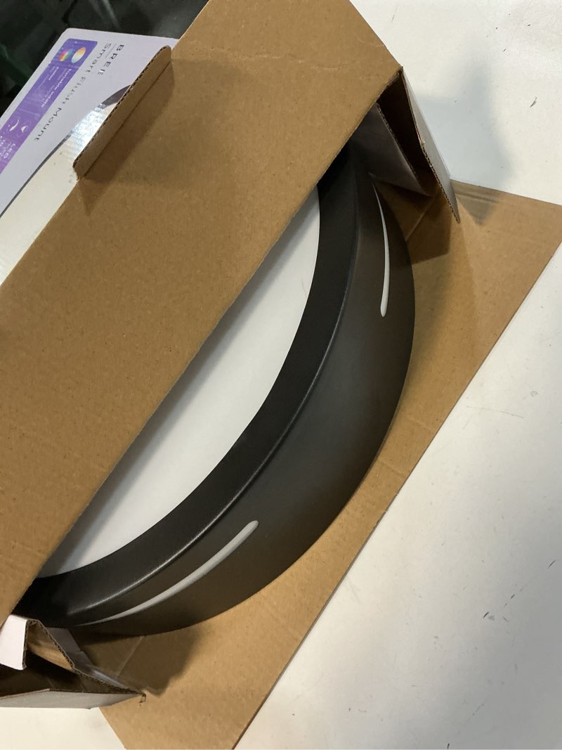 Condition photo showing As Is for  Globe Electric Bree 15-in Matte Black Indoor Smart LED RGBW Flush Mount Light Plastic Shade