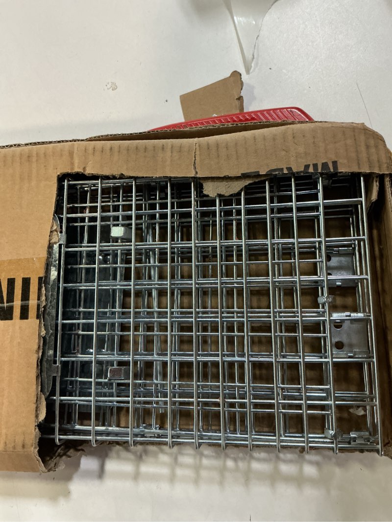 Condition photo showing As Is for animal traps,live animal trap for cats,rabbits, squirrels,cat trap for stray cats, live traps for raccoons, steel foldable with pedal triggers (24 x 7 x 8 inches)