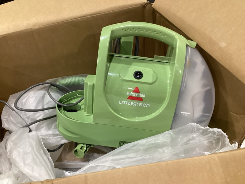 Condition photo showing As Is for (USED, NOT TESTED) BISSELL Little Green Mini Portable Carpet and Upholstery Deep Cleaner, Car/Auto Detailer, with HydroRinse Self-Cleaning Tool and 4\" Tough Stain Tool, Tea Green, 4075