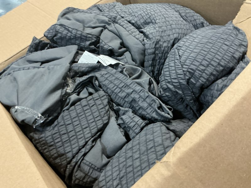 Condition photo showing As Is for hombys 3 piece seersucker oversized king comforter set 120x120, breathable grey soft comforter set, lightweight bedding comforter sets with comforter for all season dark grey 120x120