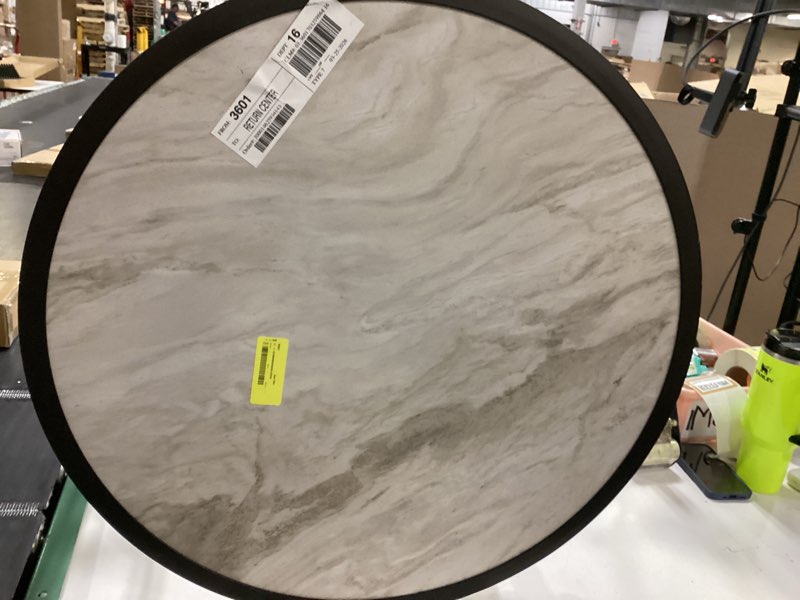 Condition photo showing As Is for nesting coffee table set of 2, 27'' round coffee table,wood marble pattern top with metal frame,end table side tables
