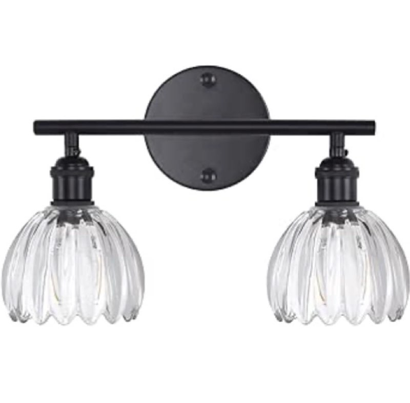 Shenmoyl Bathroom Light Fixtures, 2-Light Black Vanity wall Light Over Mirror with Clear Tulip Glass