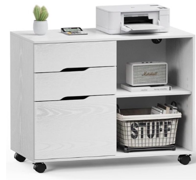 DUMOS Lateral File Cabinet with 3 Drawers Rolling Filing Cabinets Under Desk Storage Printer Stand Wood Organizer with Wheels Adjustable Shelf for Office Home Small Space, White((((Similar))))