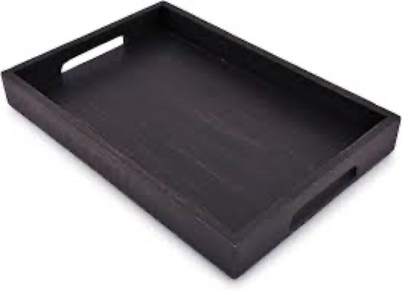 EDHAS Acacia Wood Rectangle Black Serving Tray for Breakfast Dinner Drinks Kitchen Dining Living Bathroom with Handle