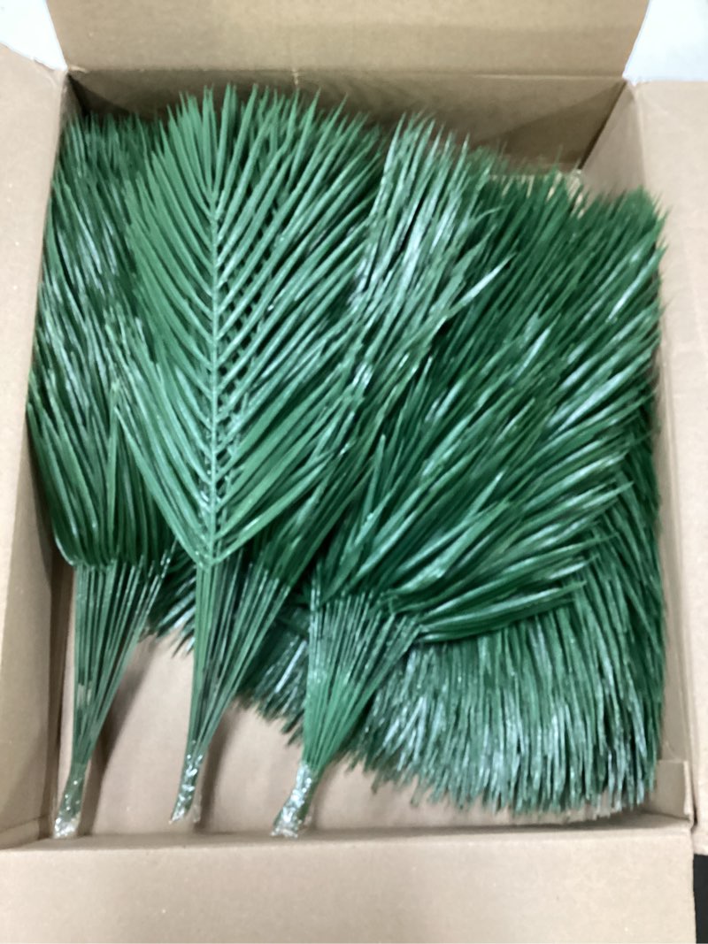 Condition photo showing New/Like New for jexine 100 pcs easter palm leaves for palm sunday artificial fake branches tree stems large faux greenery plants fronds for church holy week hawaiian jungle wedding party decoration (18.9 x 7) 100 18.9 x 7"