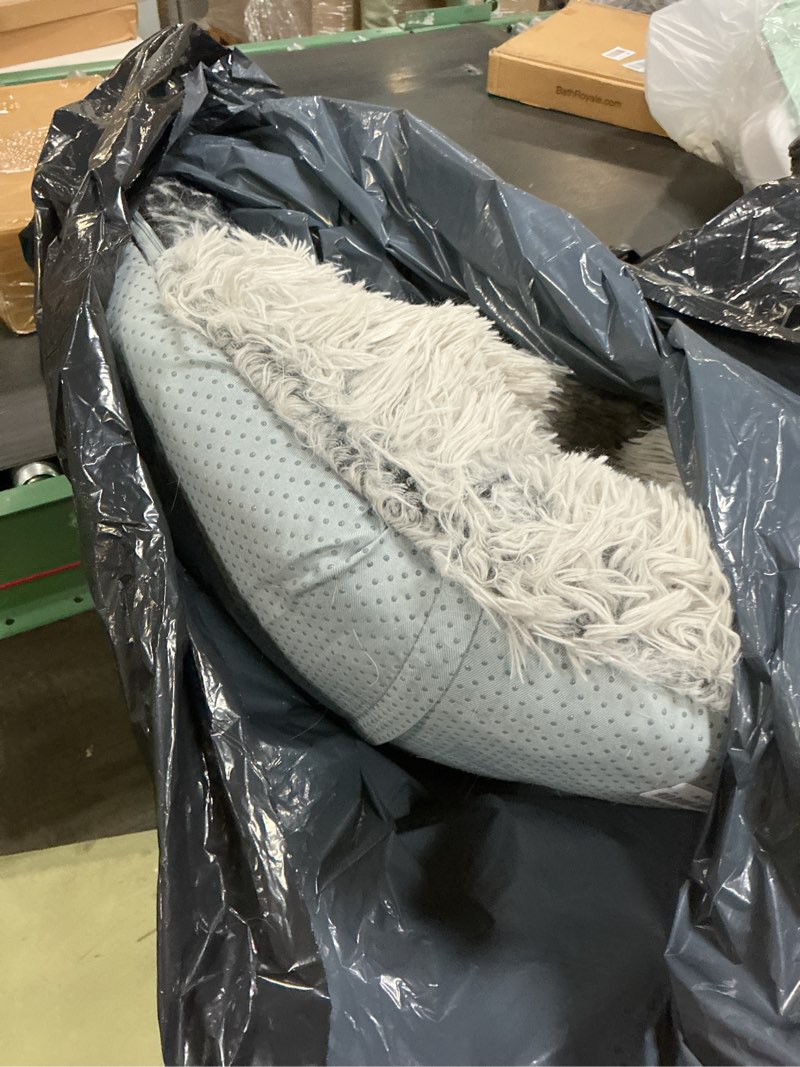 Condition photo showing As Is for bedfolks calming donut extra large dog bed, 45 inches round, anti-anxiety plush, washable with non-slip bottom (light grey) 45.0"l x 45.0"w x 10.0"th light grey
