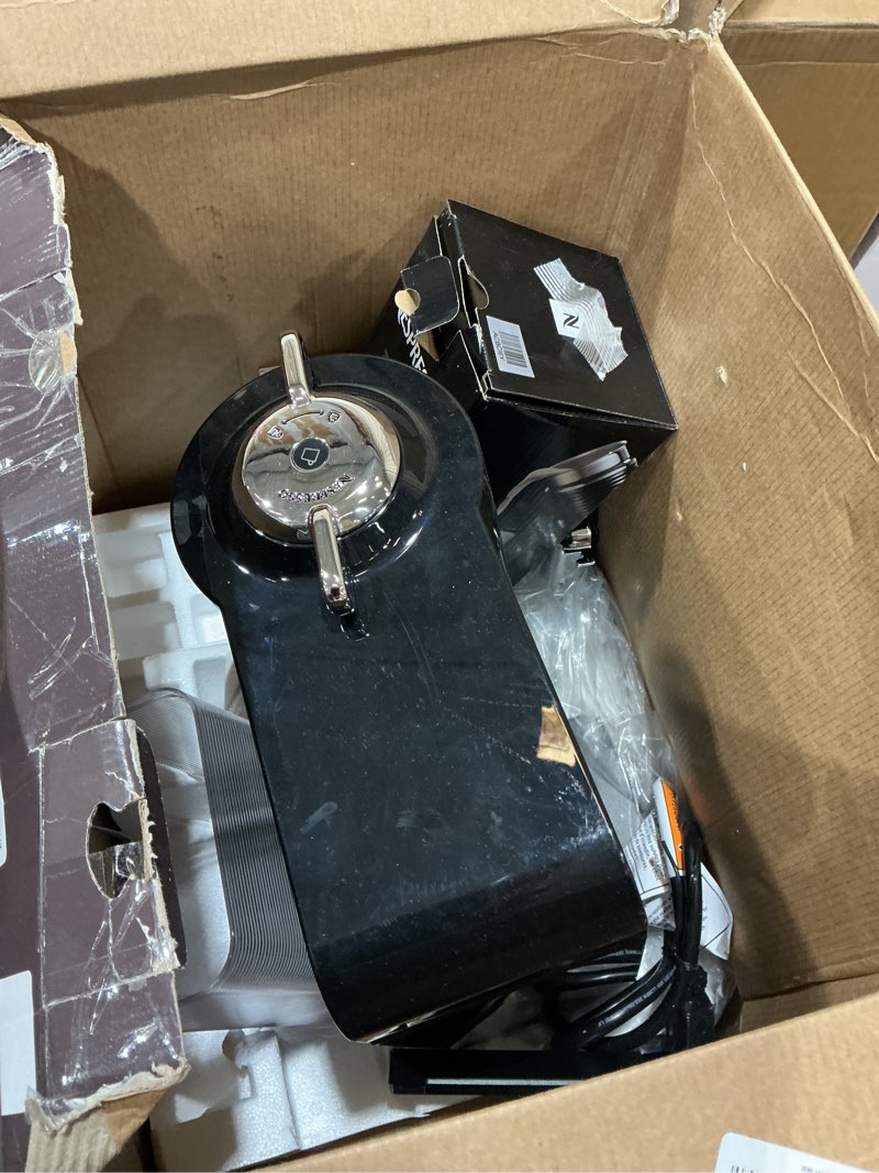 Condition photo showing As Is for nespresso vertuo coffee and espresso maker by de'longhi, piano black with aeroccino milk frother machine + frother piano black