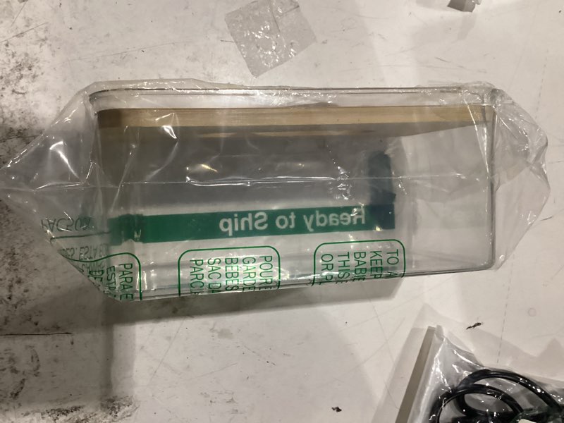 Condition photo showing As Is for clear tissue box wit wooden lid