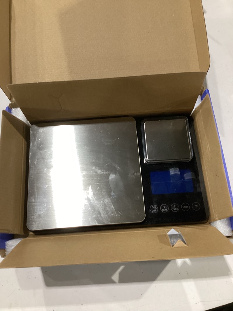 Condition photo showing Good Condition for dual platform food kitchen scale with 0.01g/0.001oz high precision, 15kg/33lb bakery scale, dual accuracy kitchen scale for sourdough bread, baking and cooking with 7 unit tare and totalizer dual platform kitchen scale