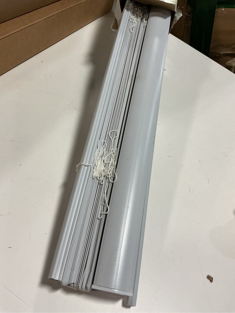 Condition photo showing As Is for Cordless Light Filtering Mini Blind - 45 Inch Width, 64 Inch Length, 1" Slat Size - Pearl White - Cordless GII Morningstar Horizontal Windows Blinds for Interior by Achim Home Decor 45"W x 64"H Pearl White