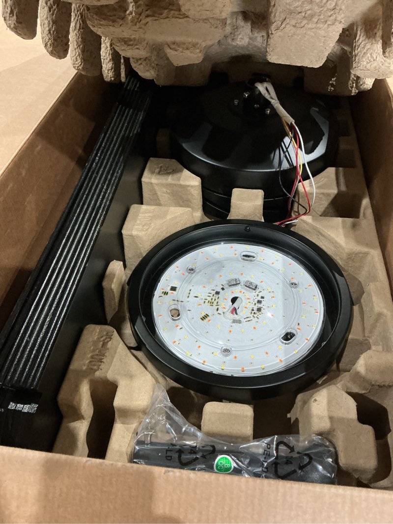 Condition photo showing As Is for globe electric colossus 60-in matte black with matte blades led covered outdoor smart ceiling fan with light and remote control included 8 -blade