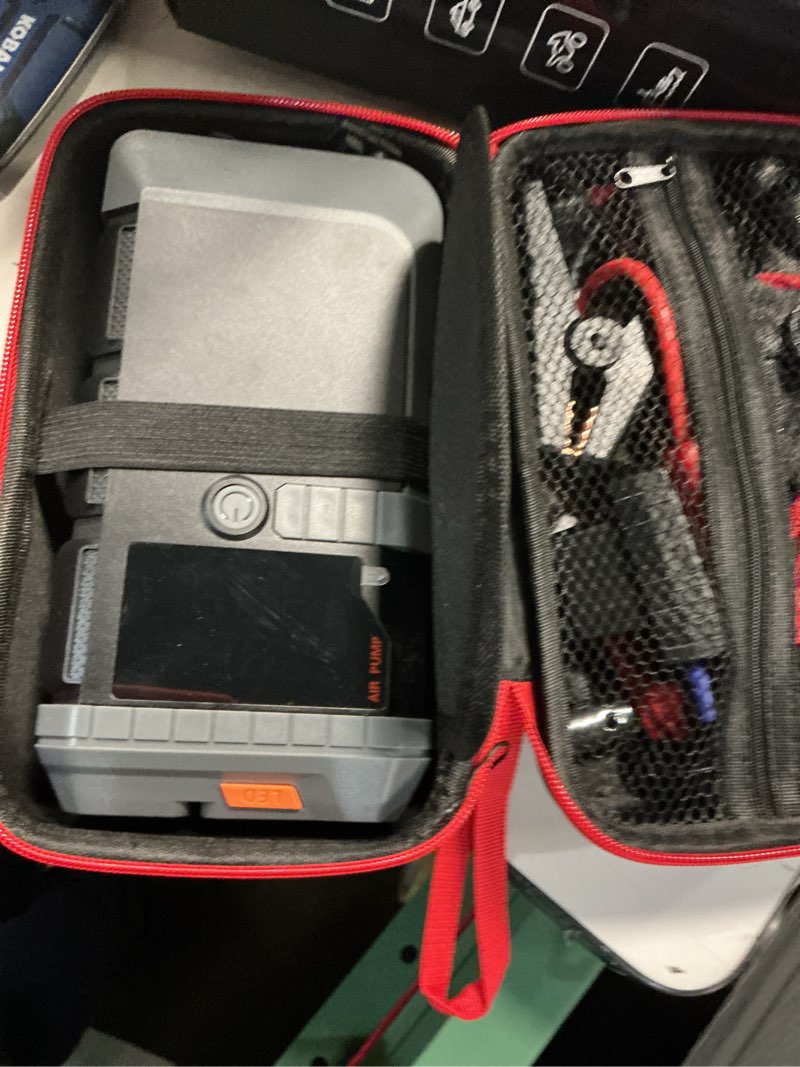 Condition photo showing New/Like New for jump starter with air compressor, battery jumper starter portable,12v jump box with 160psi tire inflator for car battery, led display for all gas & 12l diesel engines, led light, jumper cables gray