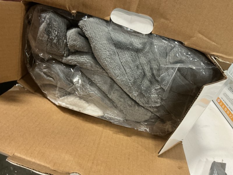 Condition photo showing Good Condition for Sealy Electric Blanket Wearable with Foot Pocket, Electric Snuggle Blanket with Sleeves, Flannel & Sherpa Heating Throw with 6 Heat Settings & 2-10 Hours Auto Shut Off, 50 * 70"+18", Dark Grey Charcoal 70*50" Electric Snuggle Blanket