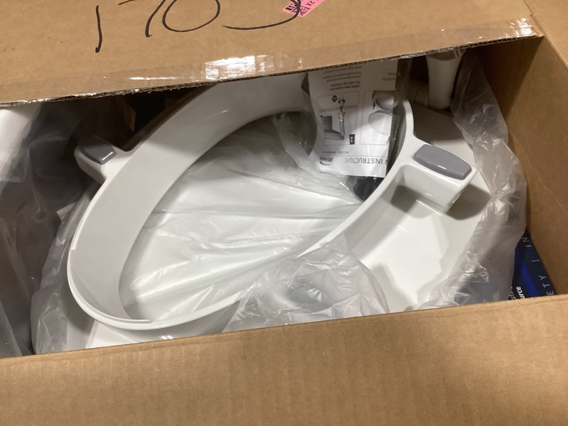 Condition photo showing Good Condition for bemis assurance 3" raised toilet seat for seniors, made in usa, secure hinges, clean shield guard, elongated, white elongated raised seat