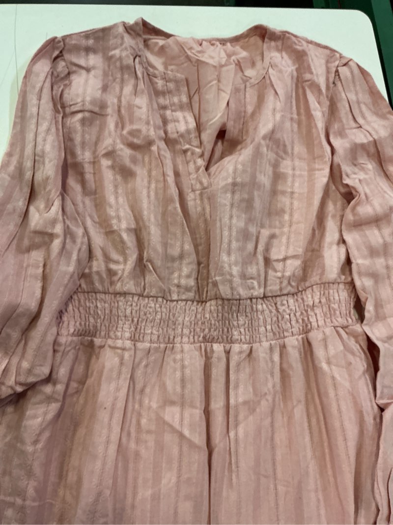 Condition photo showing Good Condition for women's long sleeve maxi dress with pockets spring fall 2026 v-neck flowy casual wedding guest dress elastic waist xx-large pink