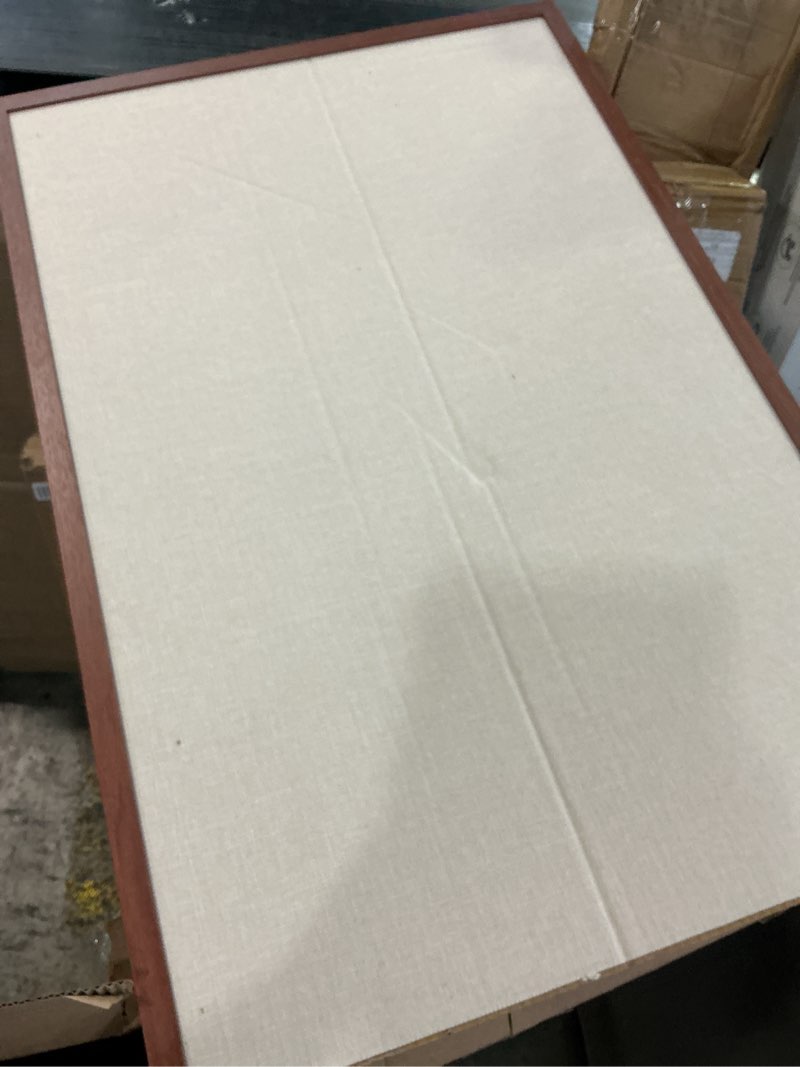 Condition photo showing As Is for 24'' x 36'' Large Linen Bulletin Board, Cork Board for Walls, Walnut Wood Style Frame, Vision Board, Pin Wood, Ideal for Shool, Home and Office Walnut Linen Board 36" x 24"
