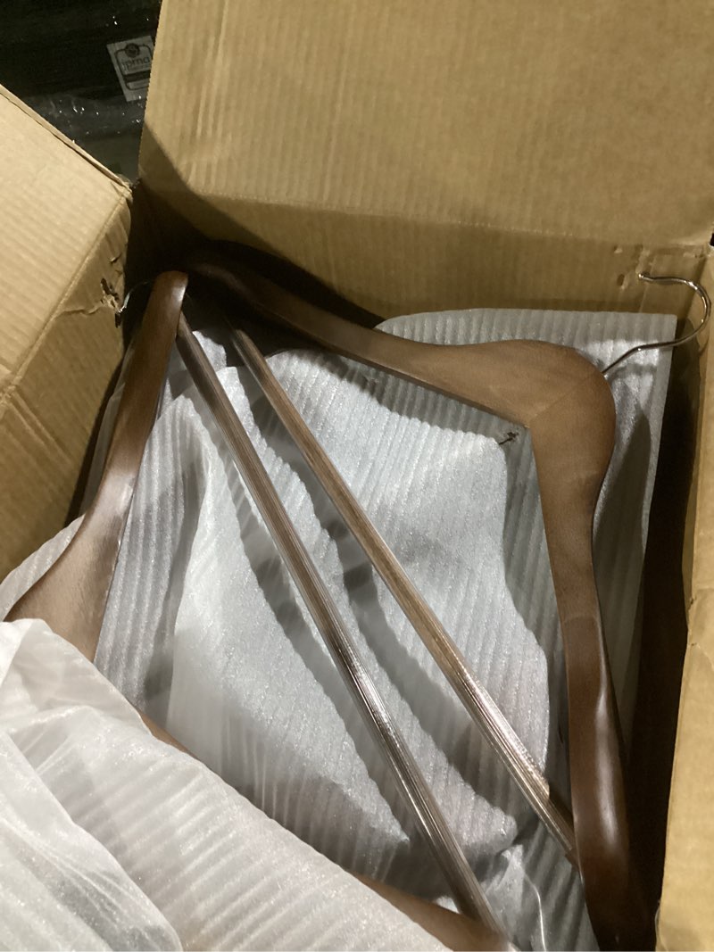 Condition photo showing Good Condition for Coat Hangers 10 Pack Suit Hangers for Men for Women,Wide Shoulder Wooden Hangers with Retotating Hooks & Non Slip Pants Bar,Smooth Finish Suit Hanger for Sweater, Pants, Heavy Clothes(Walnut) Walnut 10