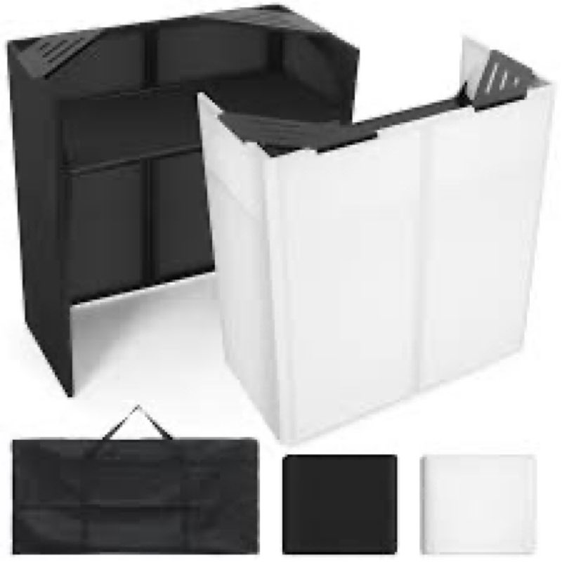 Portable DJ Facade Table Station, 44"x41"x21" DJ Event Booth Facade with Black & White Scrim, Metal 
