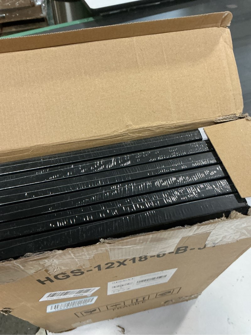 Condition photo showing New/Like New for seseat 12x18 picture frame black set of 6, display pictures 12x18 without mat for wall mounting, wall gallery poster frames black 12x18