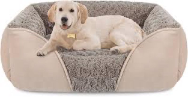 INVENHO XX-Large Dog Bed Rectangle Washable Orthopedic Soft Calming Sleeping Durable Pet Cuddler with Anti-Slip Bottom XXL(42\"x 30\"x 10\") Beige