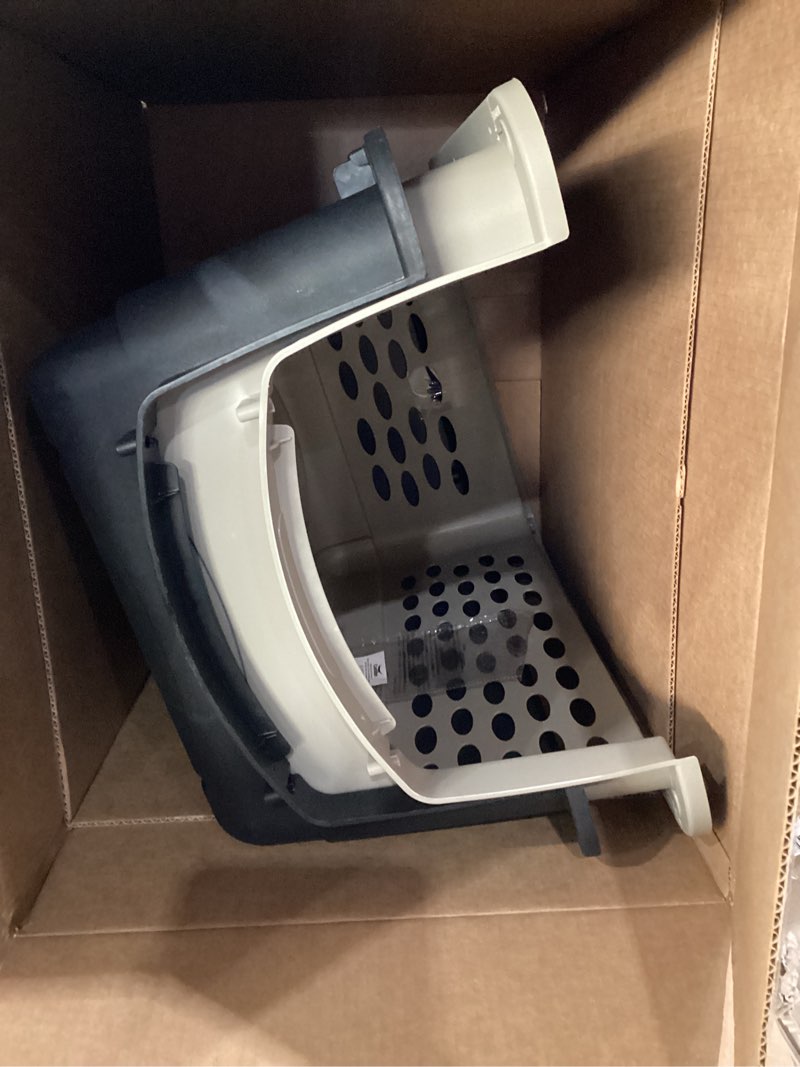 Condition photo showing As Is for MISSING GATE AND CLIPS Petmate Vari Dog Kennel - Portable Dog Carriers & Crates for Medium Dogs, Airline-Friendly, Durable Plastic, Pet Carrier For Home and Travel, 32 Inches, Taupe and Black 32.0\"L x 22.5\"W x 24.0\"H Kennel Only