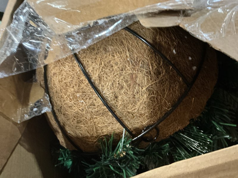 Condition photo showing Good Condition for 2 Pack Pre Lit Artificial Christmas Hanging Basket Christmas Tree Basket Decorated with Frosted Pine Cones, Berry Clusters, 2 Pcs White LED String Lights for Patio Porch Outdoor Indoor