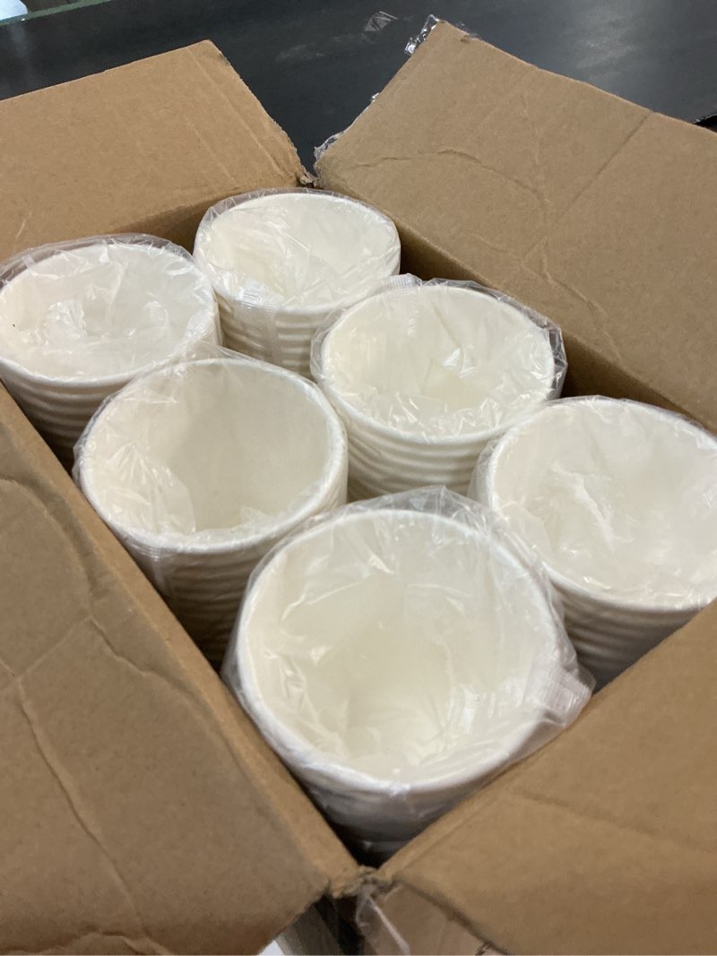 Condition photo showing New/Like New for paper cups 8 oz, 300 pack disposable coffee cups for hot & cold beverages, sturdy with leak-resistant lining, ideal for office, party, home and travel (logo) 8 oz 300 pack