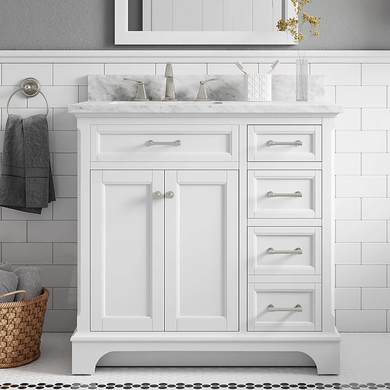 allen + roth roveland 36-in white undermount single sink bathroom vanity with natural carrara