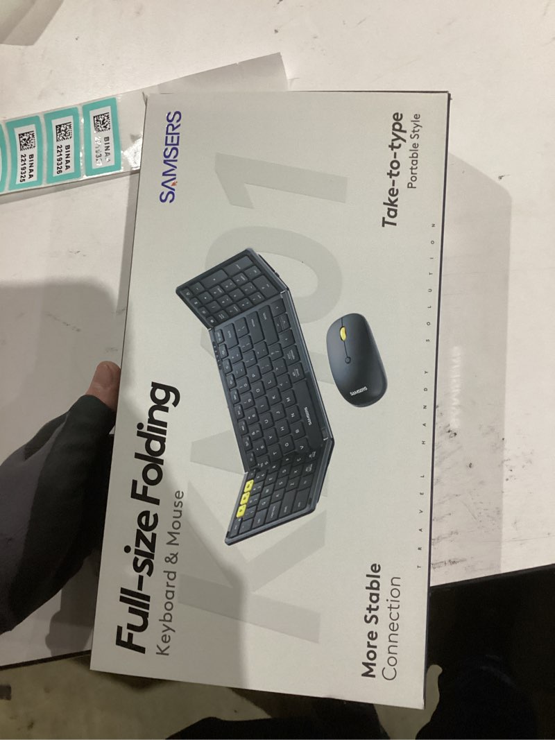 Condition photo showing New/Like New for Foldable Keyboard and Mouse, Samsers Folding Bluetooth Keyboard Combo, 2.4G + BT5.0 x 2, Full-Size Portable Travel Keyboard & Rechargeable Wireless Mouse for Windows Android iOS Mac OS, Blue 2.4G + Bluetooth 5.0 x 2 Young Blue