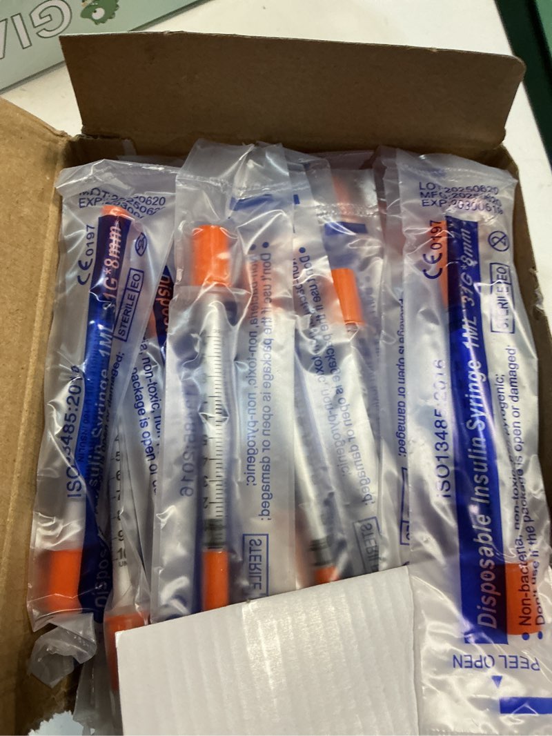 Condition photo showing New/Like New for U-100 1ml 31 Gauge 5/16" Syringe, Individually Packed 100 PACK 100 PACK 1ml 31 Gauge 5/16 inch