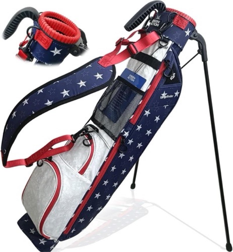 sunday golf bag with 3-point strap & stand – lightweight carry bag with cooler pocket, dual valuables pouches, magnetic tool holder – holds 5-6 clubs for par 3, walking & travel stars & stripes