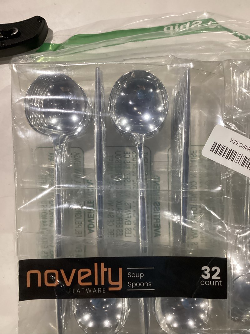 Novelty Modern Flatware, Cutlery, Disposable Plastic Soup Spoons Luxury Silver 64 Count