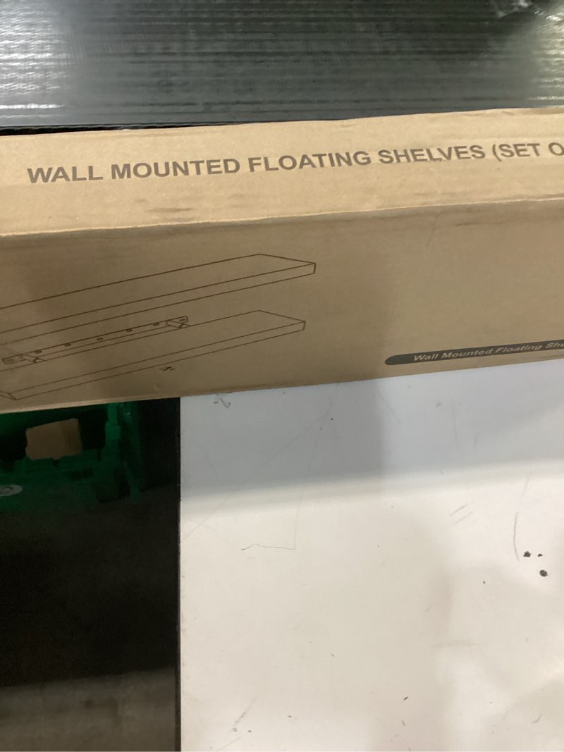 Condition photo showing New/Like New for BAYKA Floating Shelves, 22.5 inches Rustic Wood Wall Shelves for Bathroom?Bedroom, Living Room, Kitchen & Book, Hanging Display Decor Organization Shelf with 22 lbs Capacity (Rustic Brown) B. Rustic Brown - Americana Farmhouse Style 22.5inches