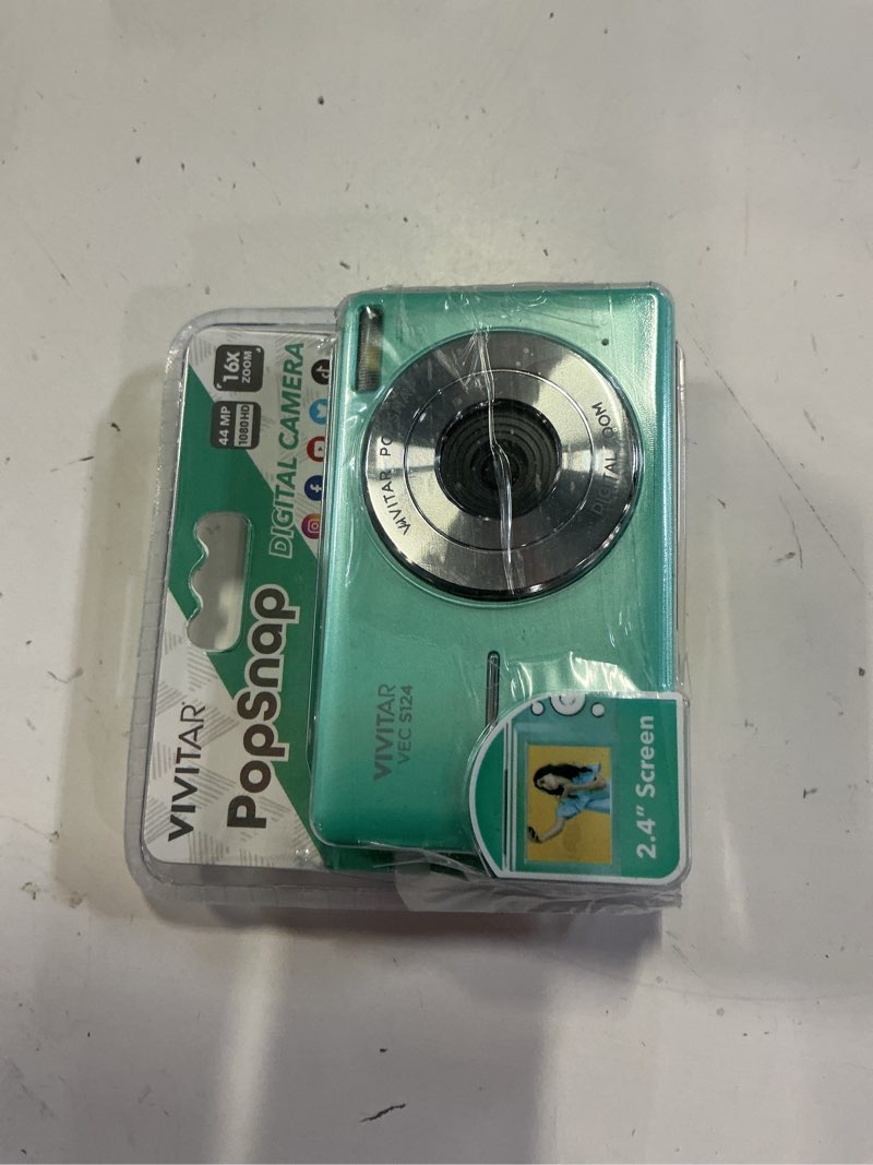 Condition photo showing As Is for vivitar popnap digital camera, green, 16x zoom, 1080p, micro sd, single pack