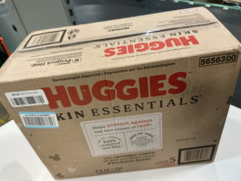 Condition photo showing New/Like New for huggies size 5 diapers, skin essentials baby diapers, size 5 (27+ lbs), 132 count (2 packs of 66), packaging may vary