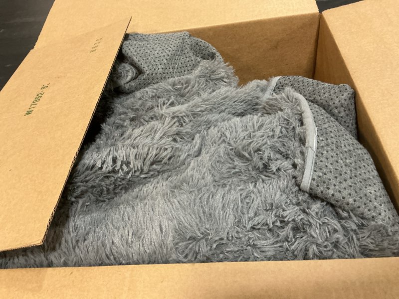 Condition photo showing As Is for Dark Gray Fluffy Rug Plush Carpet for Bedroom Dorm, Non-Slip High Pile Rug, Shag Rug for Playroom Nu