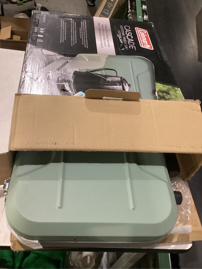 Condition photo showing As Is for coleman cascade 328 camping stove—3 burner camping stove