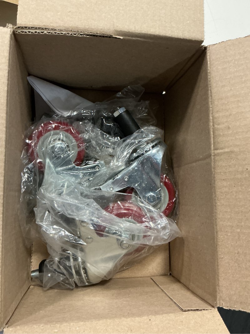 Condition photo showing New/Like New for finnhomy 3 inch caster wheels for prep table set of 4 heavy duty swivel expanding stem casters fit 7/8" and 1" tube leg industrial locking wheels for stainless steel table/cart/worktable leg, red red 3" (with brake)