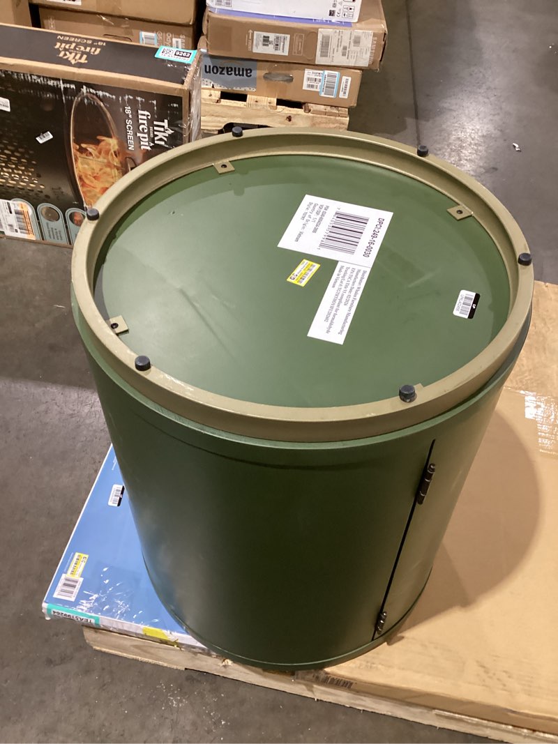 Condition photo showing As Is for whalen round accent cabinet with 2 door olive green