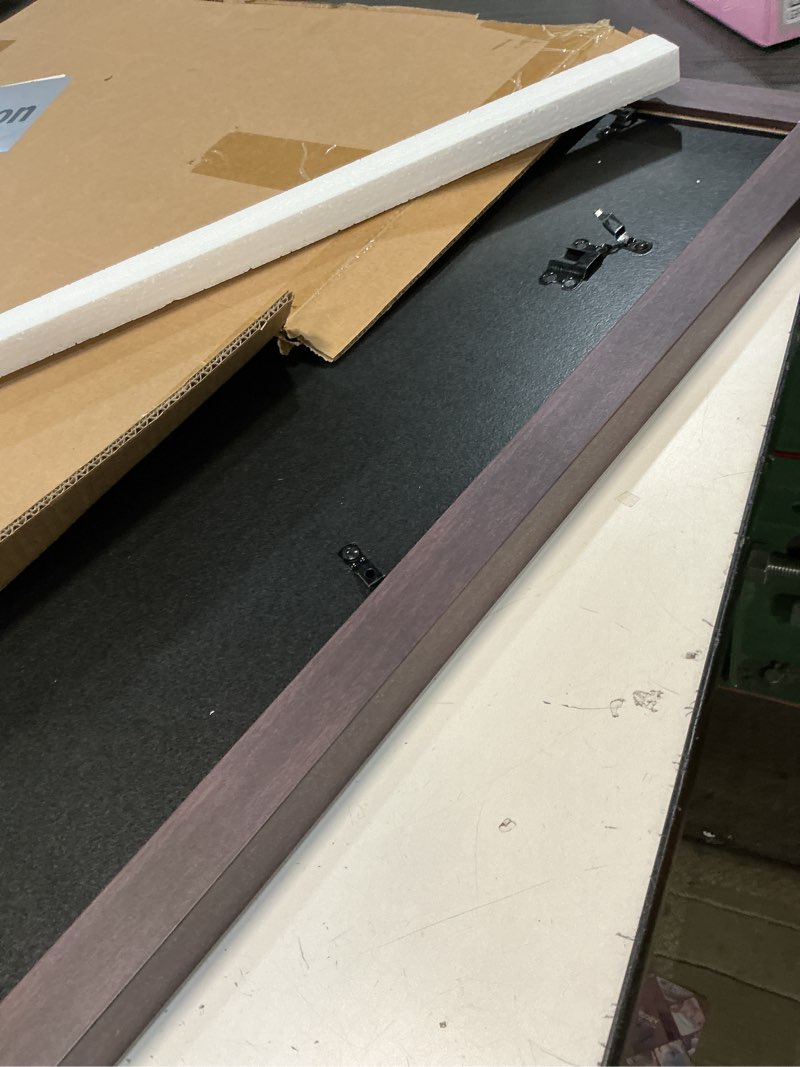 Condition photo showing As Is for 20x27 Picture Frame Walnut Brown with Black Back Board Curved Extra Wide Edges, Wooden Vintage Style Puzzle Frame 20x27 for Wall Decor. Walnut Brown 20x27